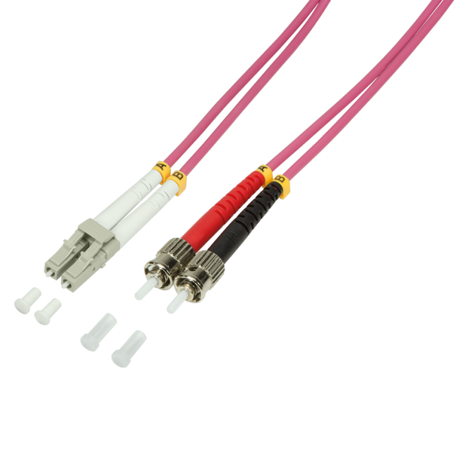 LogiLink FP4LT07 7.5m LC-ST Fibre Optic Cable OM4, Multi Mode Duplex, Pink