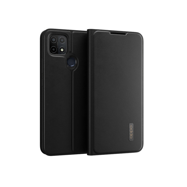 Refurbished OPPO A15 Premium PU Vegan Leather & TPU Flip Case 2 Card holder Slots - Black