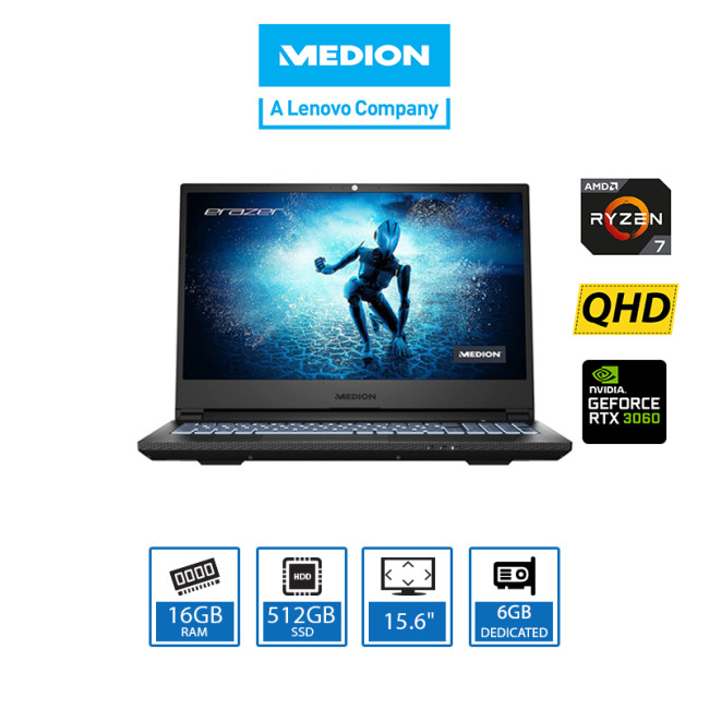 Medion Erazer Deputy P25 15.6" Full HD Gaming Laptop AMD Ryzen 7-5800H 16GB RAM 512GB SSD Nvidia GeForce RTX 3060 6GB Graphics Win 11 - 30033535