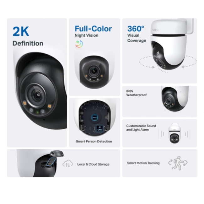 TP-LINK Tapo C510W Outdoor Pan/Tilt 2K AI Detection Motion Tracking Smart Security Wi-Fi 360&#176; Camera