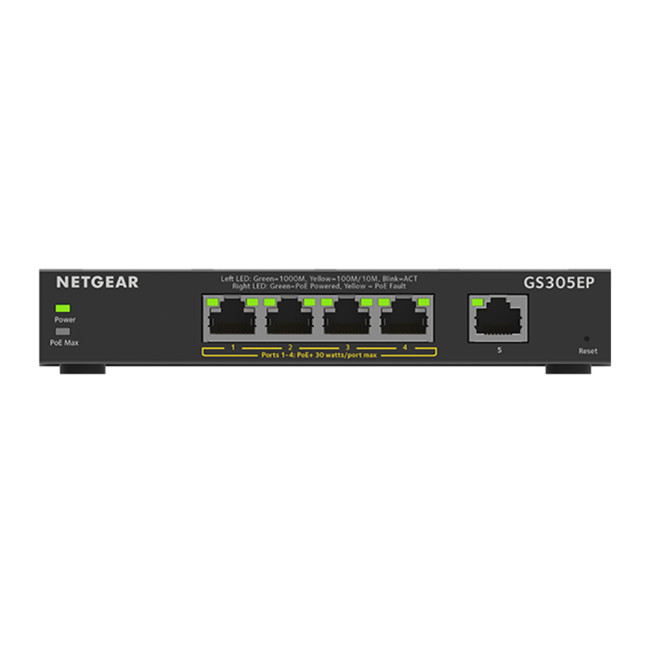 NETGEAR GS305EP  Managed  Gigabit Ethernet 5 Ports Network Switch - Black