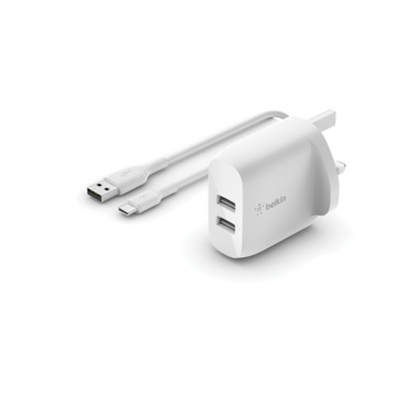 Belkin WCE001MY1MWH mobile device charger Dual USB-A 24W + USB-A to USB-C