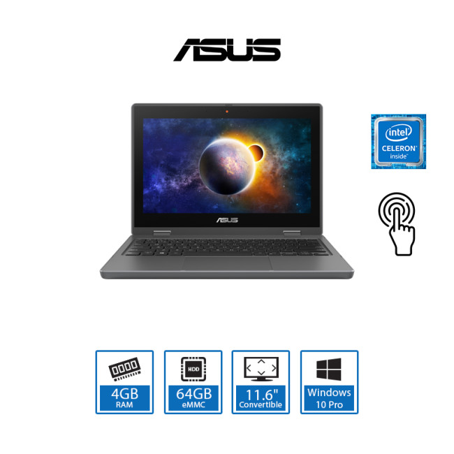 ASUS Expertbook BR1100FKA-BP0044RA-3Y Laptop Intel Celeron N4500 4 GB RAM 64 GB eMMC 11.6" Touchscreen Convertible Windows 10 Pro Academic