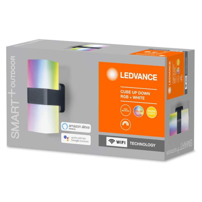 LEDVANCE Smart+ Wi-Fi 13.5W LED Up / Down RGBW Cube Wall Light Dark Grey 3000K - 4058075478077
