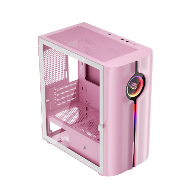 1st Player IS3-BK ARGB Tempered Glass Mid Tower Gaming Case - Pink