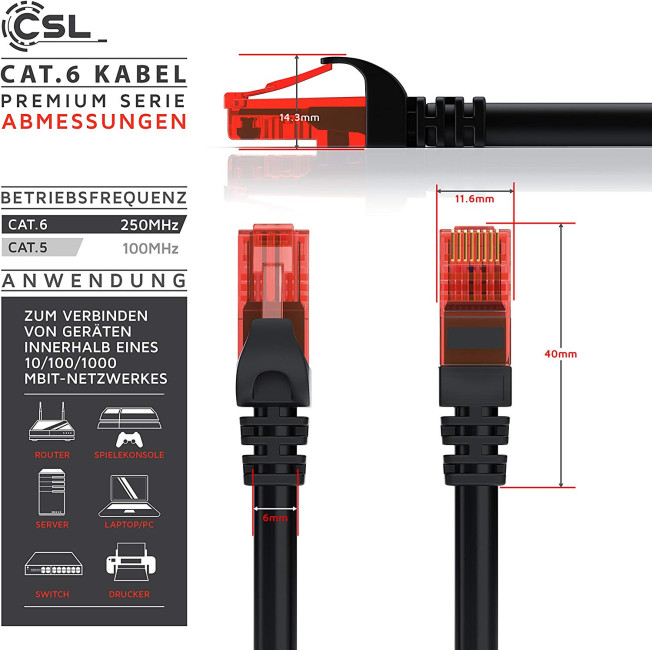 CSL-Computer CAT 6 RJ45 Ethernet LAN Cable Gigabit 1 Meter Length