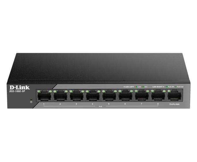 D-Link DSS-100E-9P network switch Unmanaged Fast Ethernet (10/100) (PoE) Black