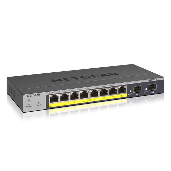 Refurbished NETGEAR ProSAFE GS110TP Managed Gigabit Ethernet 8 Ports Network Switch - Grey