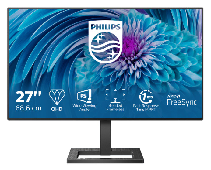 Philips E Line 275E2FAE 27" QHD IPS FreeSync Monitor, HDMI DisplayPort 4ms Resp