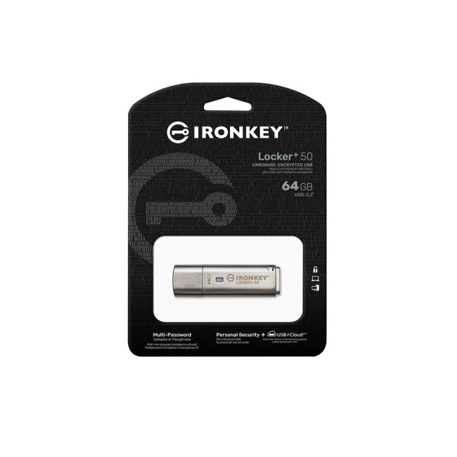 USB Stick Kingston Technology IronKey Locker+ 50 USB flash drive 64GB USB 3.2 Flash Drive - Silver