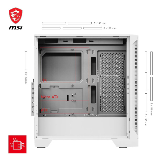 MSI MAG FORGE 320R AIRFLOW Tempered Glass Mid Tower PC Case - White