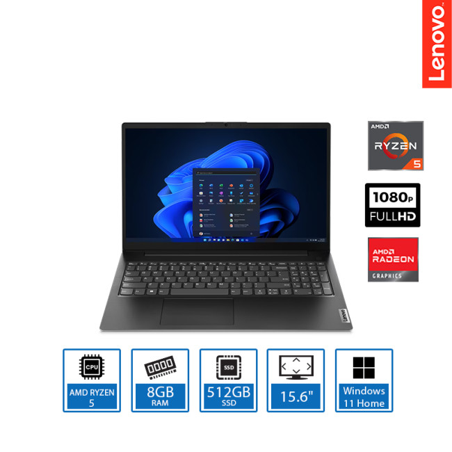Lenovo V15 AMD Ryzen 5-7520U 8GB RAM 512GB SSD 15.6 inch Full HD Windows 11 Home Laptop