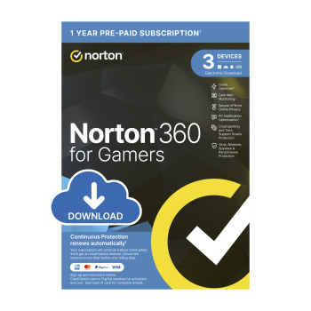 Norton 360 for Gamers - 50GB, 1 User, 3 Devices, 1-Year, Includes VPN & AntiScam, Enrollment Digital Key
