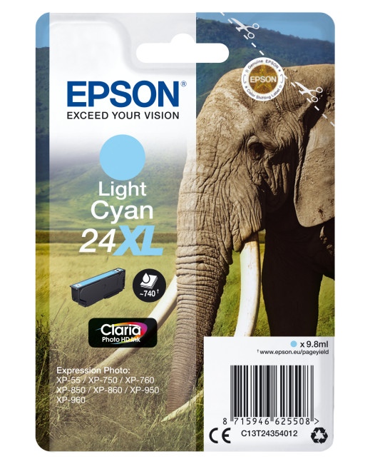 Genuine Epson C13T24354012 24XL Light Cyan Ink Cartridge for 740 Pages