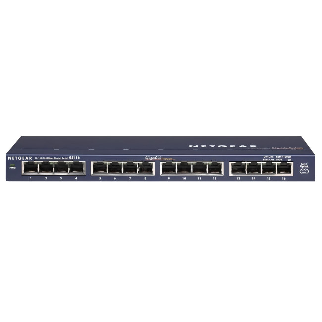 NETGEAR ProSafe GS116UK Unmanaged Gigabit Ethernet 16 Ports Network Switch