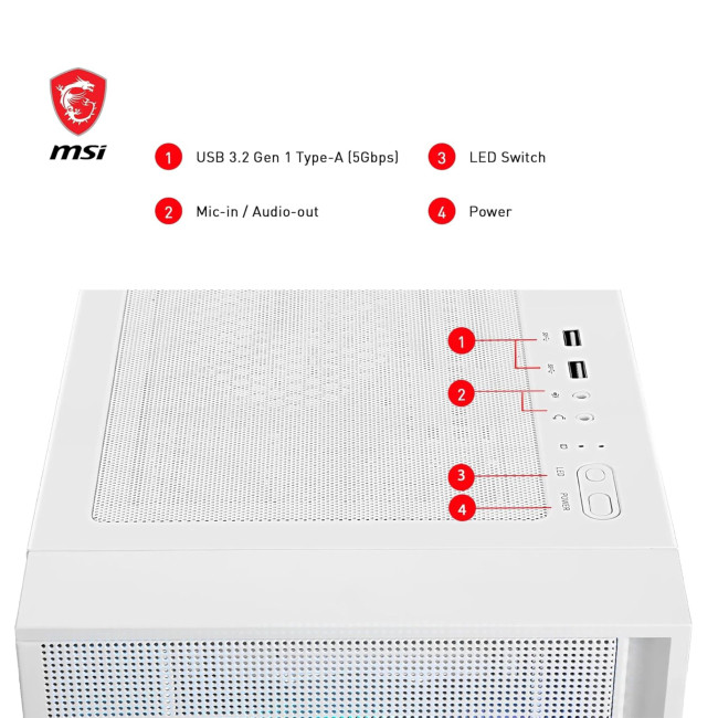 MSI MAG FORGE 320R AIRFLOW Tempered Glass Mid Tower PC Case - White