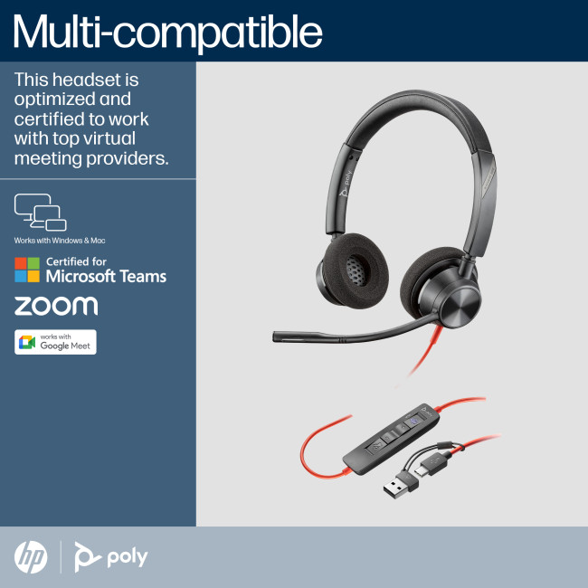 Poly Blackwire 3320 Stereo Microsoft Teams Certified USB-C Headset