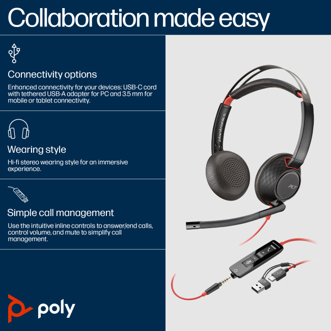 Poly Blackwire 5220 Stereo USB-C Headset