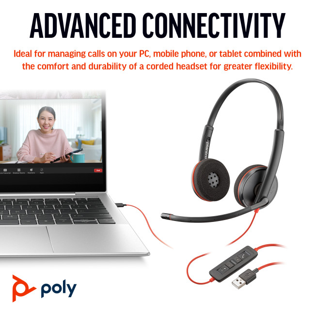 Poly Blackwire 3220 Stereo USB-C Black Headset