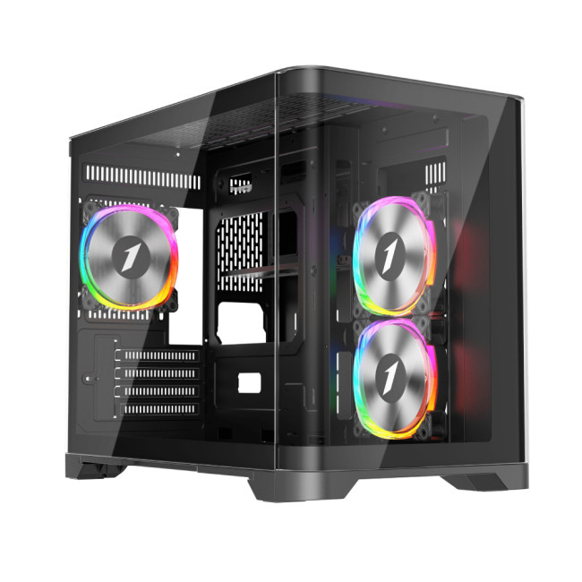 1st Player UV6 Tempered Glass Micro ATX Gaming Case - Black with 3 RGB Fans