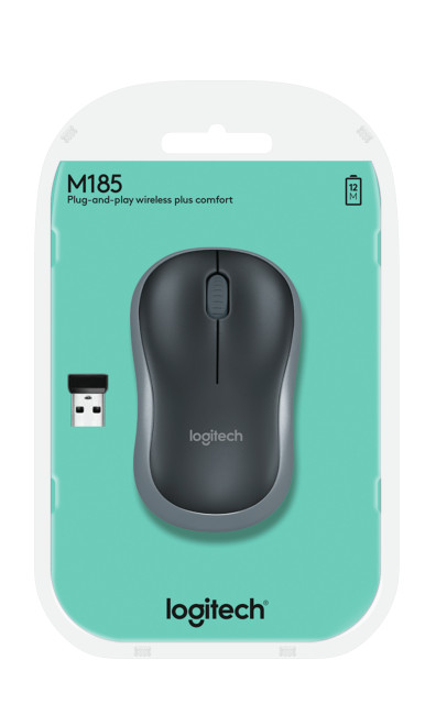 Logitech M185 Wired Ambidextrous Mouse Grey - 910-002235