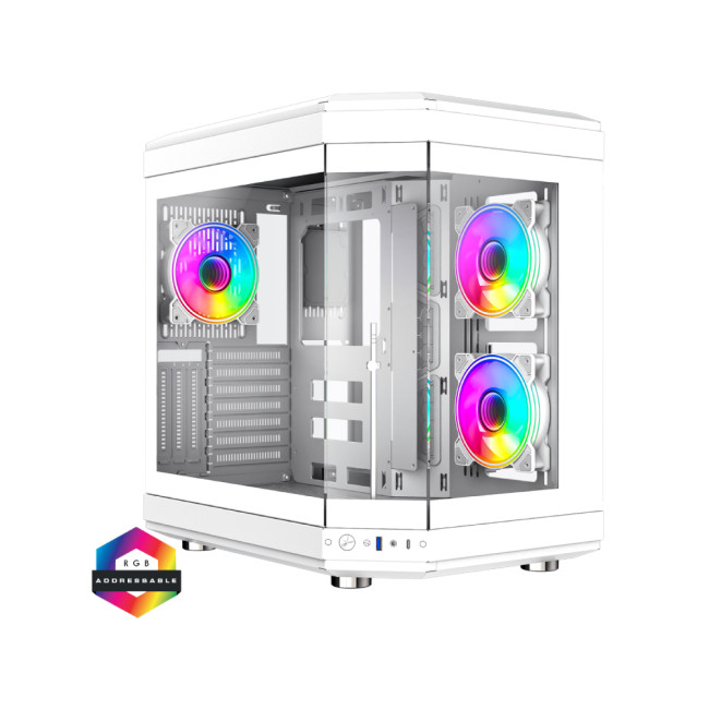 GameMax Hype ATX RGB Tempered Glass Mid Tower Gaming PC Case - White