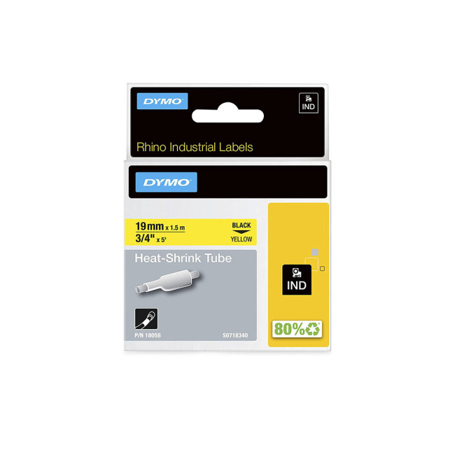 Dymo Rhino Tube Cartridge 19mm Heat Shrinkable Sleeve 3:1 Ratio Yellow - 18058