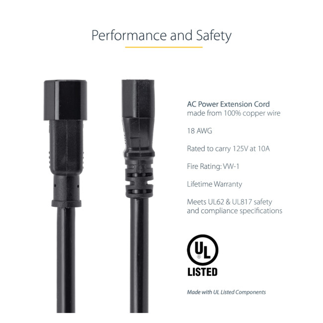 StarTech PXT1001M 1m Power Cord C14 to C13 Connectors Power Cable - Black