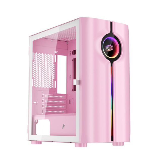 1st Player IS3-BK ARGB Tempered Glass Mid Tower Gaming Case - Pink