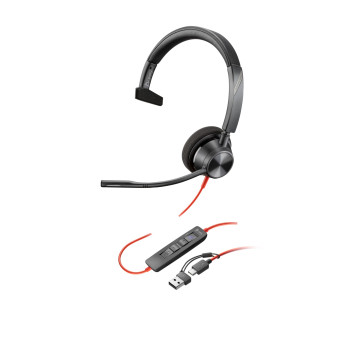 Refurbished Poly Blackwire 3310 Monaural Microsoft Teams Certified USB-C USB-A Wired Headset