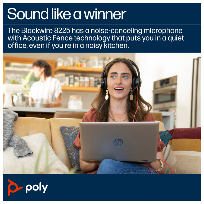 Poly Blackwire 8225 Stereo Microsoft Teams Certified USB-C USB-A Wired Headset