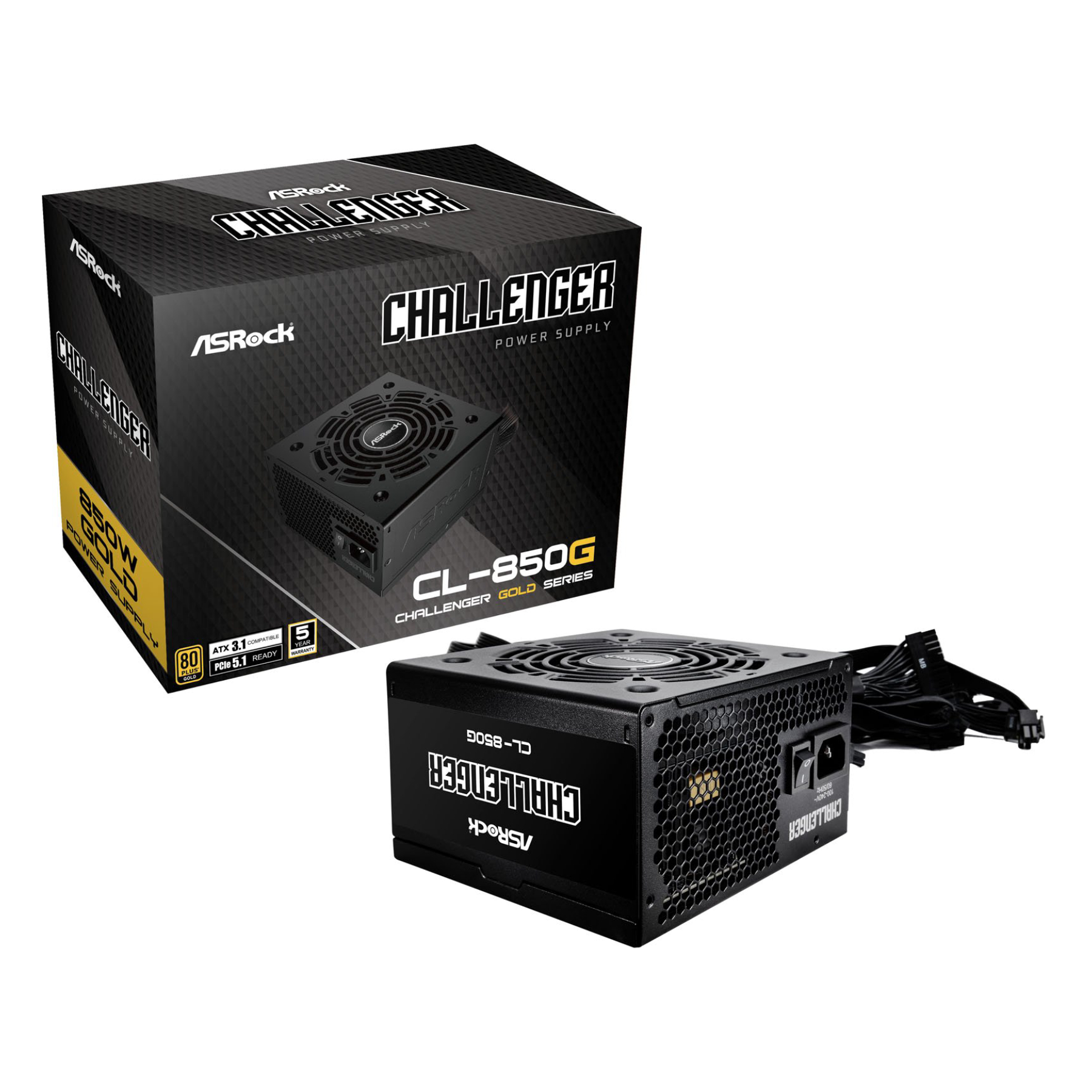 Asrock Black 850W Challenger Cl-850G 850W 80+ Gold Atx 3.1 Psu Power Supply