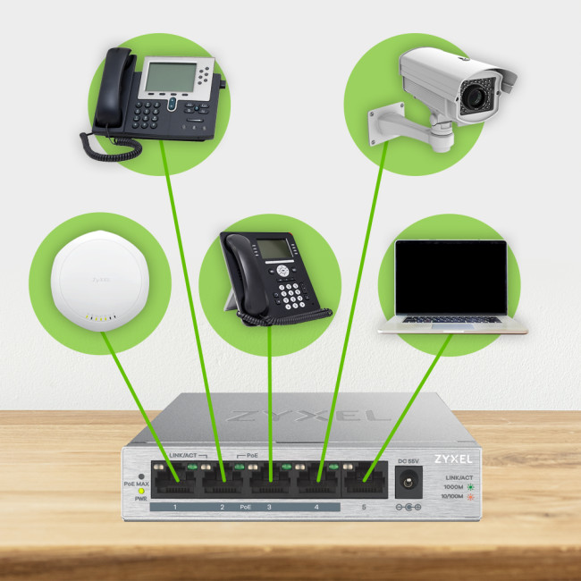 Zyxel GS1005HP-GB0101F 10 Gbit/s Unmanaged 5 x Gigabit Ethernet RJ45 Network Switch