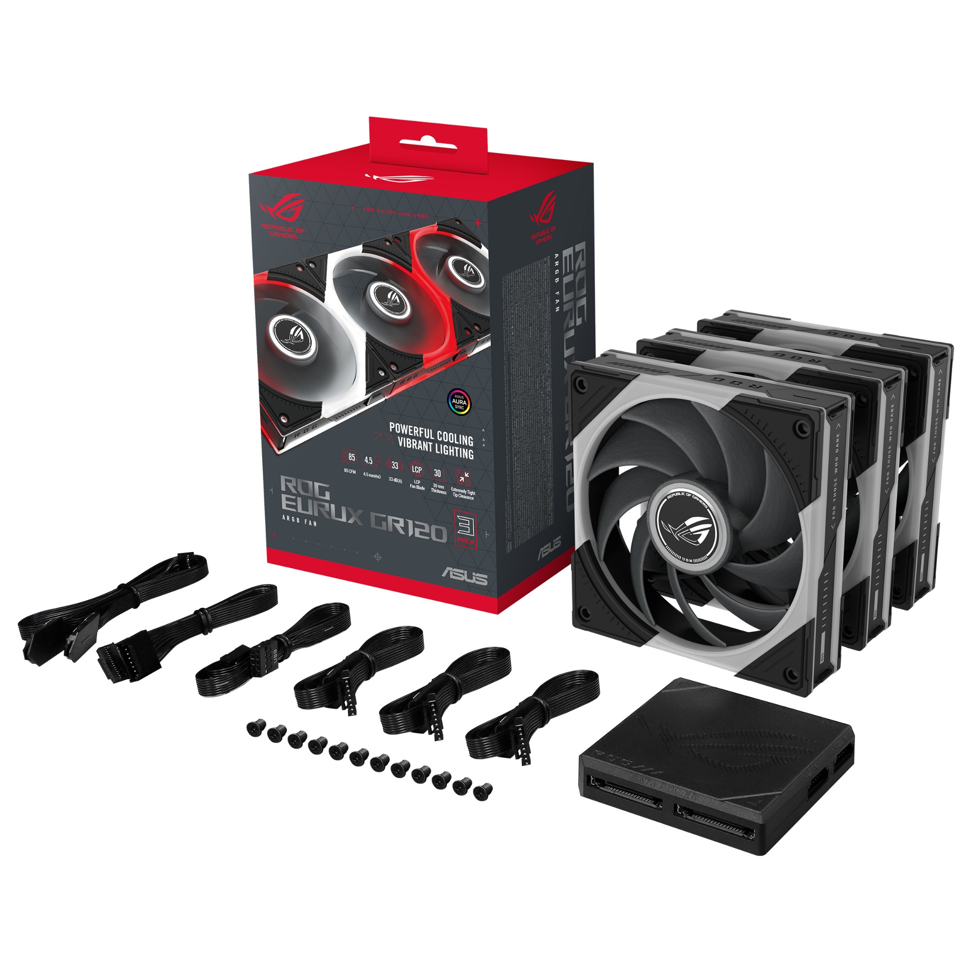 ASUS ROG Eurux GR120 ARGB 120mm PWM Case Fan Triple Pack - Black