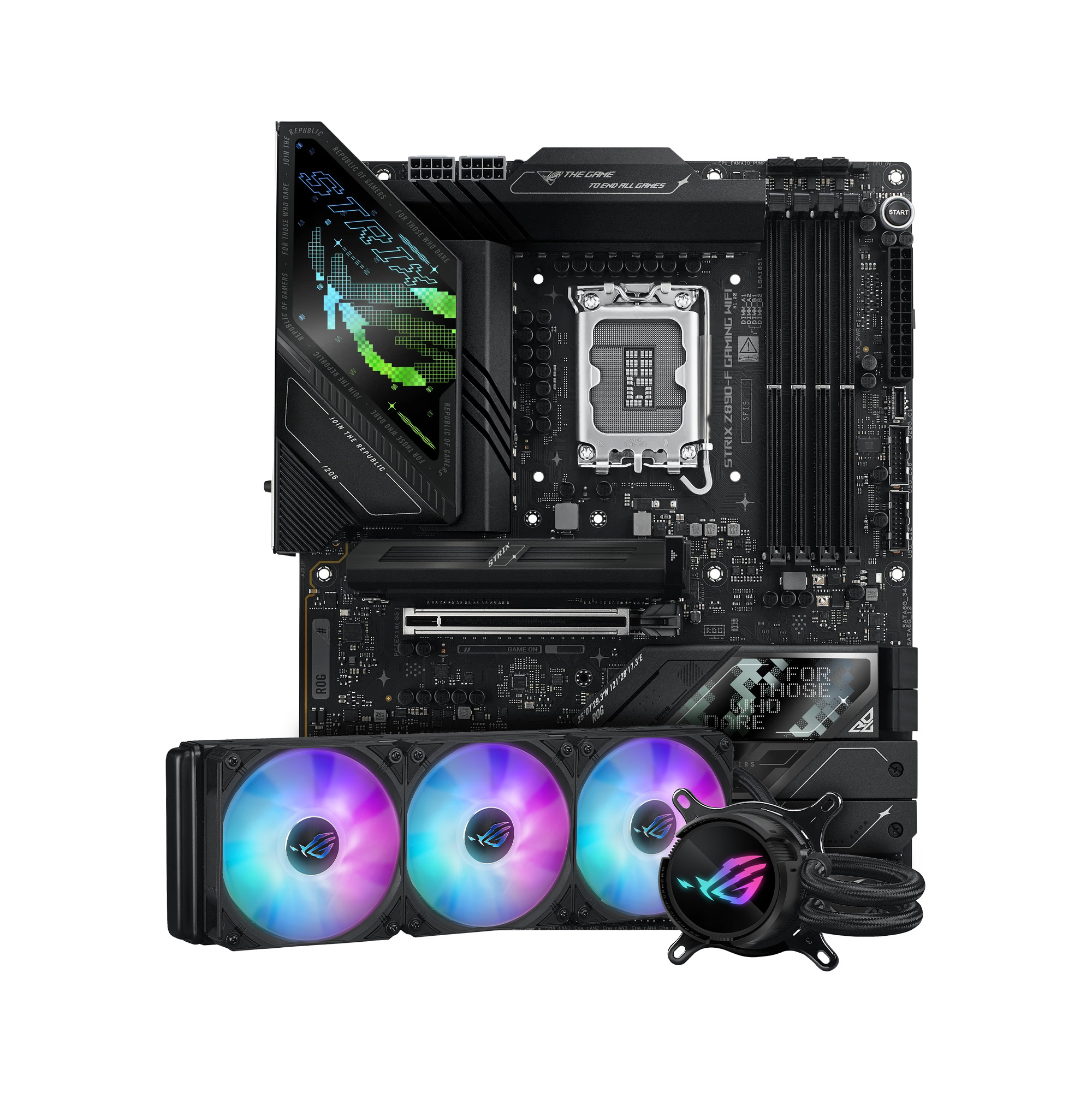 ASUS ROG STRIX Z890-F GAMING WIFI DDR5 Intel 1851 ATX Motherboard + ROG STRIX LC III 360 ARGB LCD AIO Cooler Bundle Pack