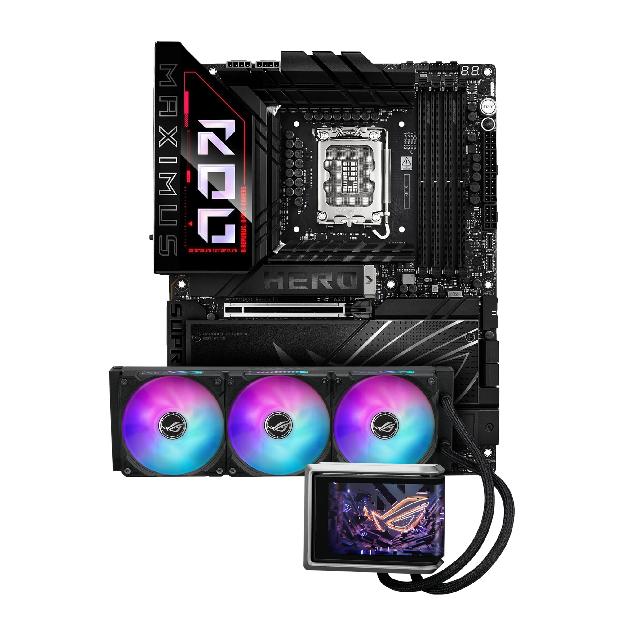 Asus Black Rog Maximus Z890 Hero Lga 1851 Ddr5 Atx Motherboard + Rog Ryuo Iv 360 Argb Aio Cooler Bundle Pack