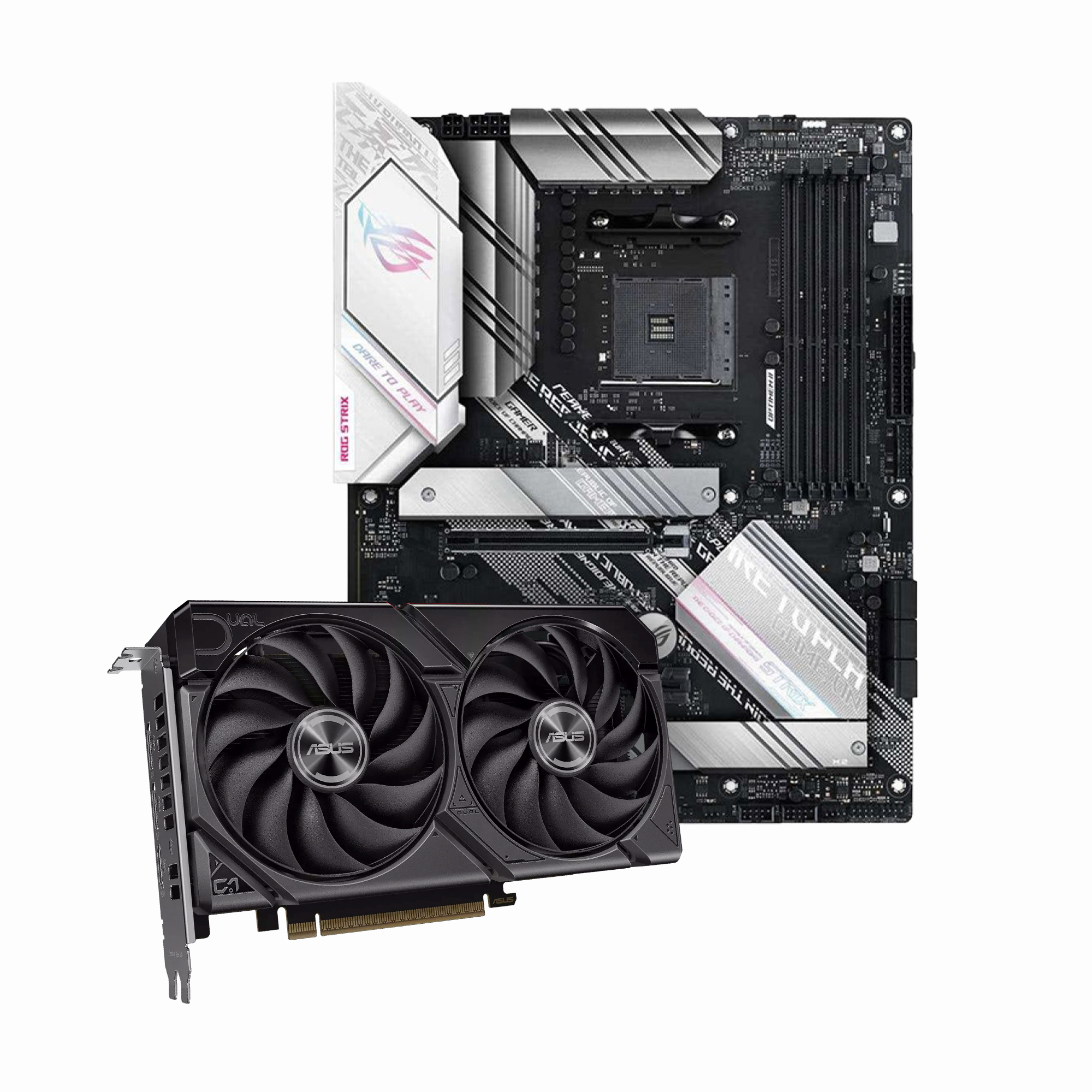 ASUS Radeon RX 9060 XT Dual 16GB Graphics Card + ROG STRIX B550-A GAMING Motherboard Bundle Pack