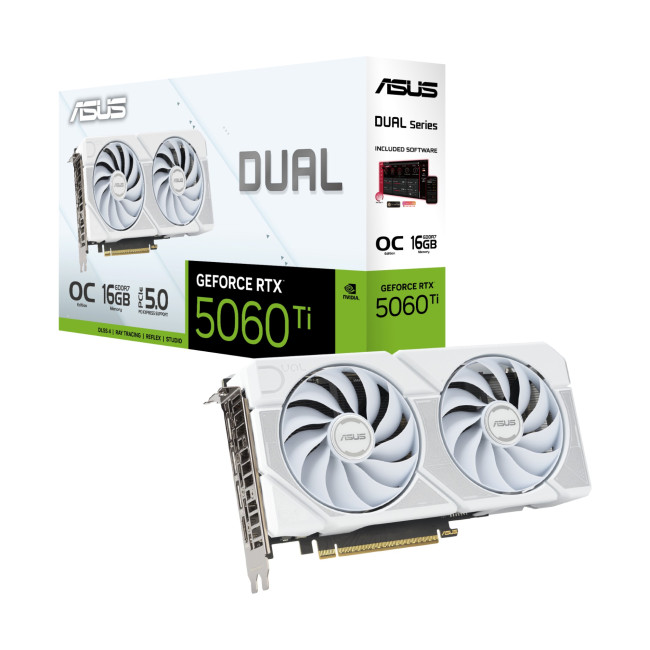 ASUS Dual GeForce RTX 5060 Ti OC Edition 16GB GDDR7 Graphics Card - White