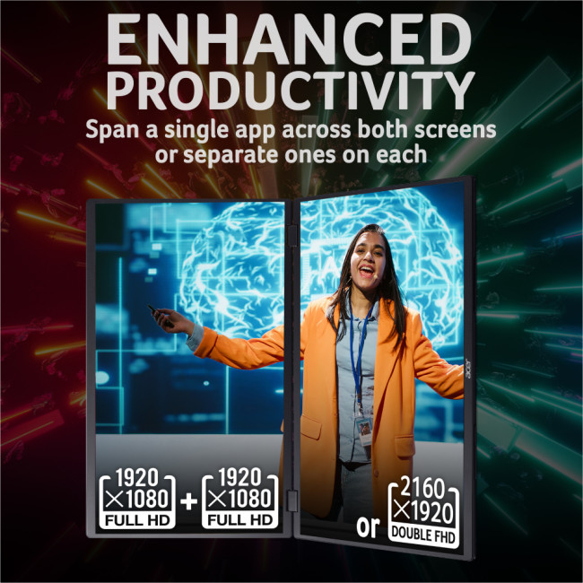 Acer PD193QE Dual 18.5" Full HD Portable IPS monitor USB-C & HDMI 315 degree foldable