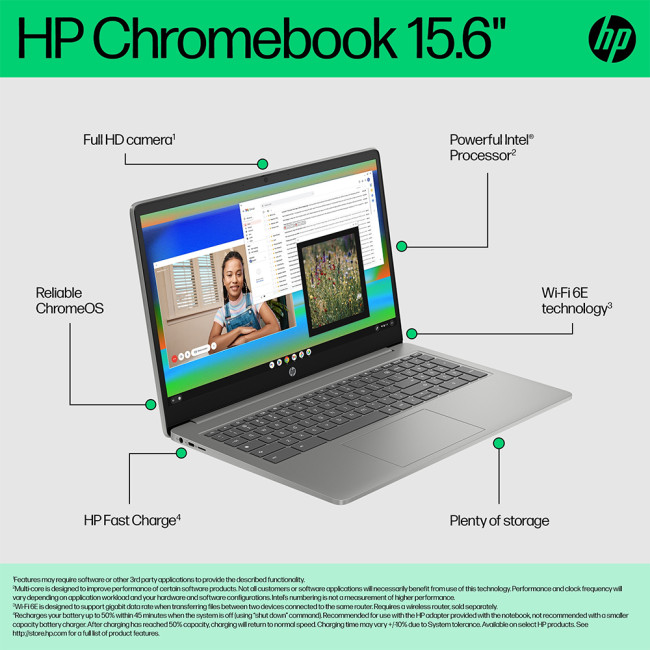 HP ChromeBook 15a-nb0004na Intel Core i3-N305 15.6" Full HD 8GB RAM 256GB Flash ChromeOS Laptop