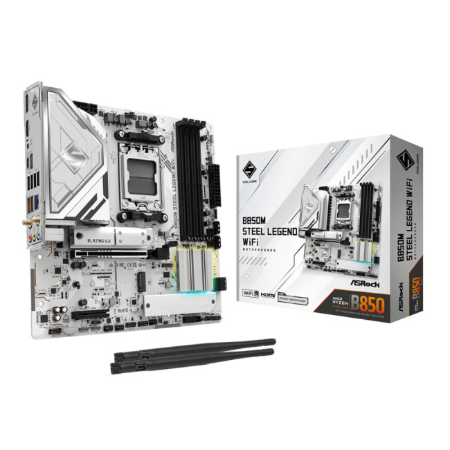 Asrock B850M Steel Legend WiFi Micro-ATX AMD Socket AM5 Motherboard - White