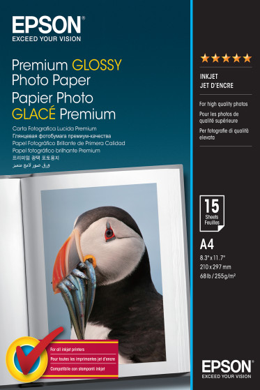 Epson Premium Glossy Photo Paper, DIN A4, 255g/m², 15 Sheets - C13S042155 
