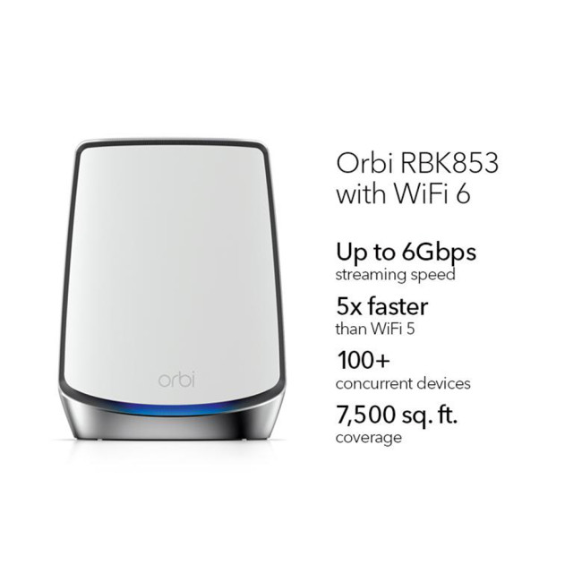 Netgear Orbi 850 AX6000 Tri-band WiFi 6 Mesh System 2 Satellites 6Gbps Router