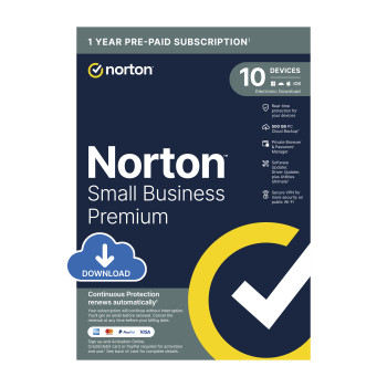 Norton Small Business Premium 2.1 - 500GB, 1 User, 10 Devices, 1-Year Enrollment Digital Key
