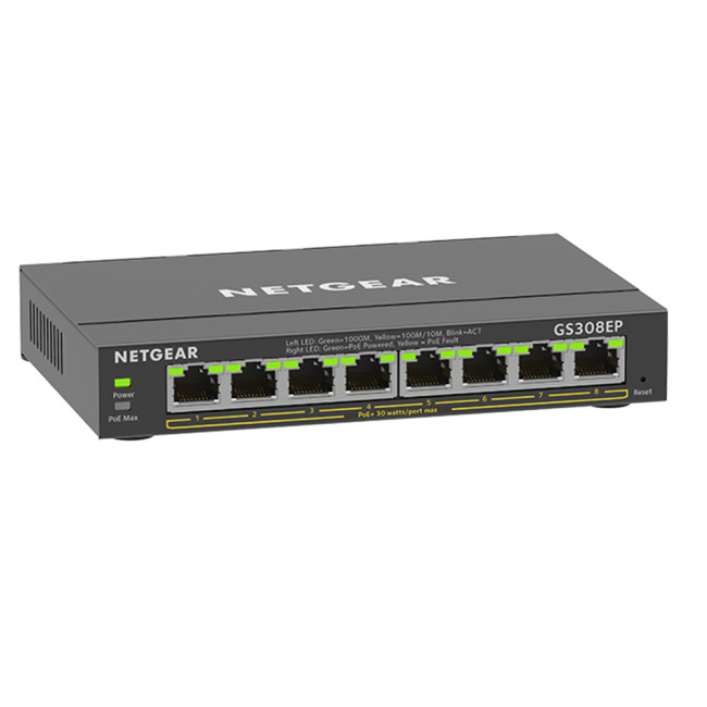 NETGEAR GS308EP Managed Gigabit Ethernet 8 Ports Network Switch - Black