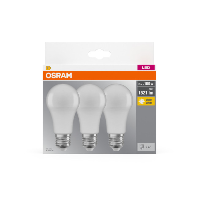 Osram LED Base Classic A 13 Watt E27 Frosted LED Bulb - Triple Pack