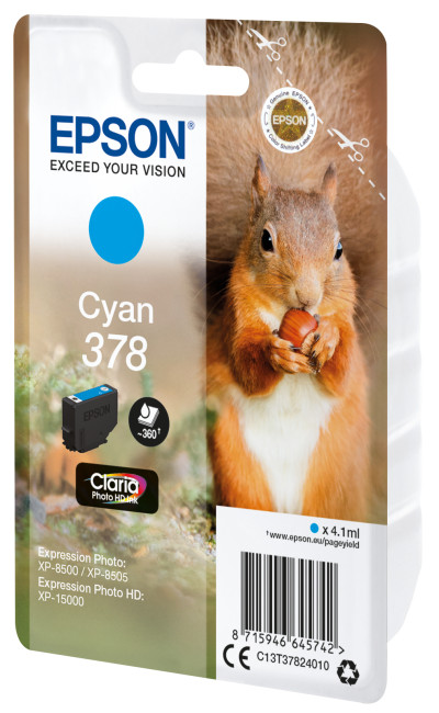 Epson C13T37824010 378 Claria Photo HD Ink Cyan for 360 Pages