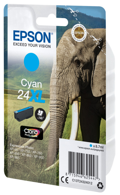 Epson C13T24324012 24XL Cyan Ink Cartridge for 740 Pages