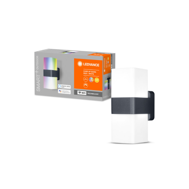 LEDVANCE Smart+ Wi-Fi 13.5W LED Up / Down RGBW Cube Wall Light Dark Grey 3000K - 4058075478077