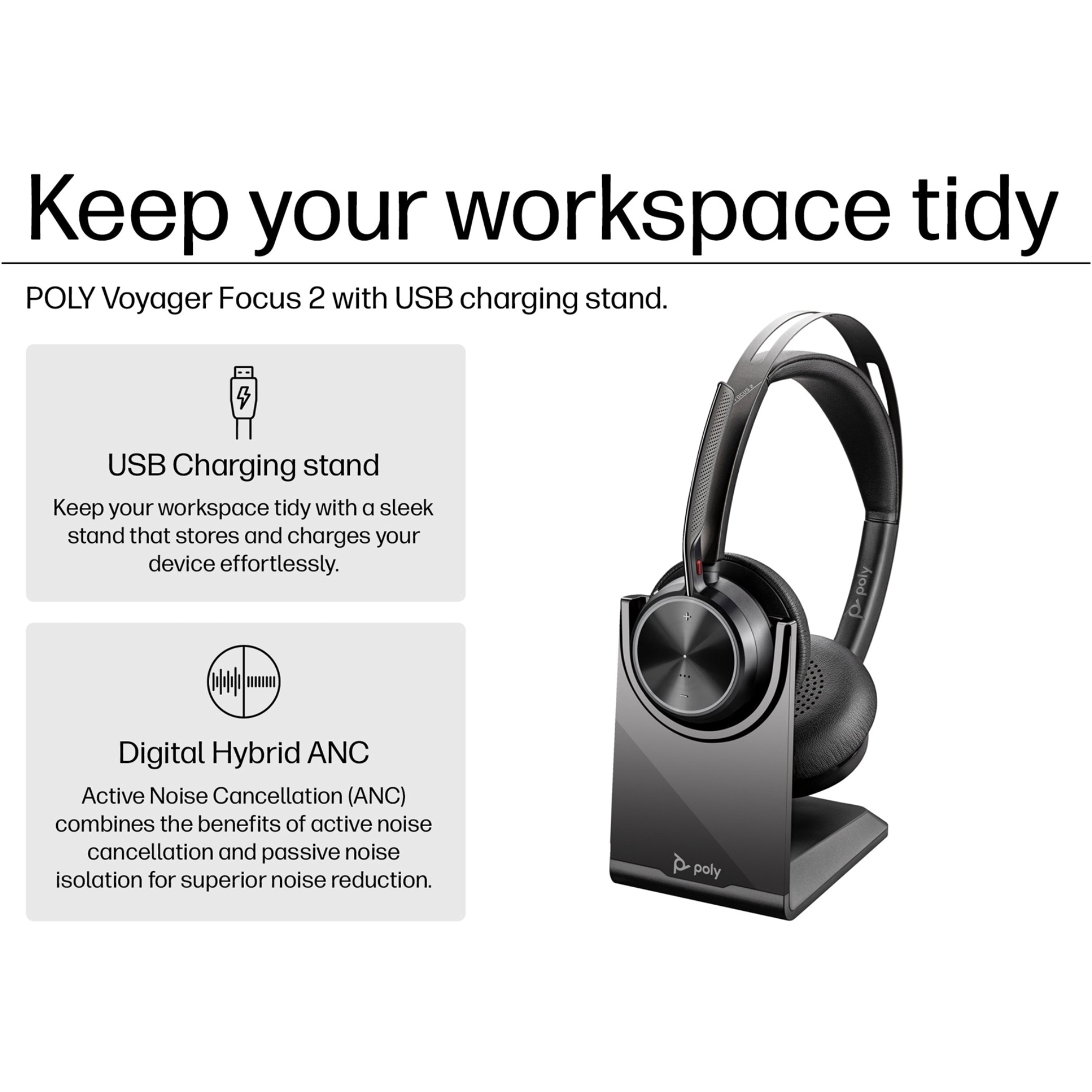 Poly Voyager Focus 2 Headset + Charging Stand